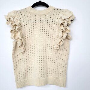 Who What Wear Cream Ruffle Pointelle Knit Sweater Coquette Academia
